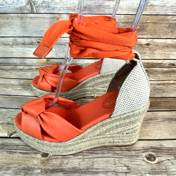 Cole Haan Grand 360 Orange Leather Espadrille Wedge Open Toe Sandals 8B - Picture 4 of 8